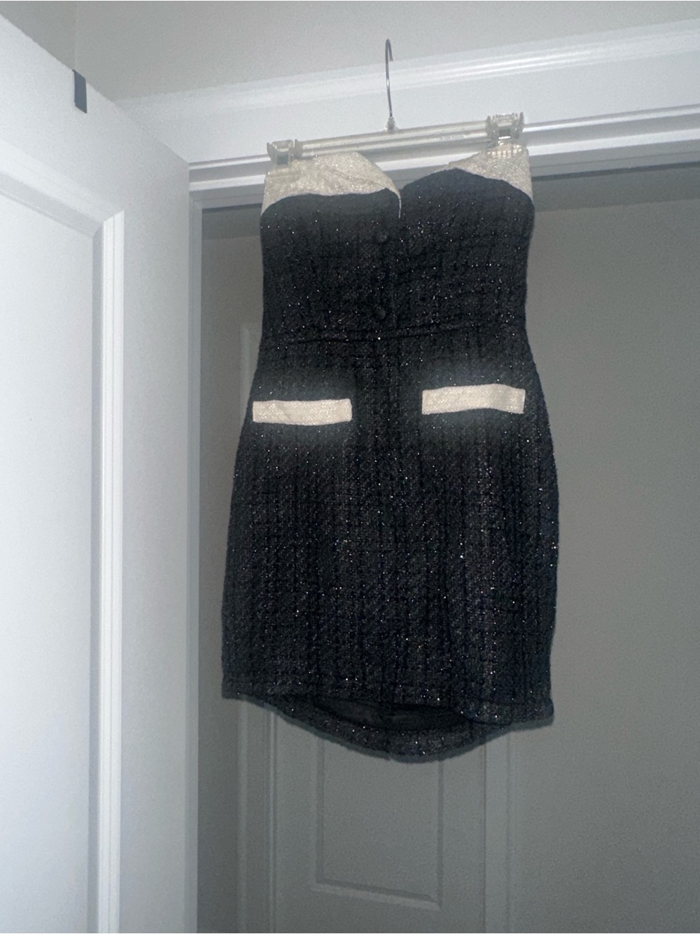 Strapless Black and Cream Tweed Cocktail Dress- Boutique